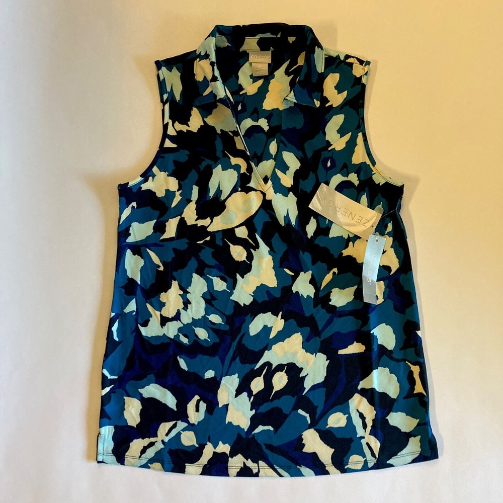 Chico's Zen Sport Printed Golf Tank Top Aurora Teal Ultraviolet Women's Small 00
